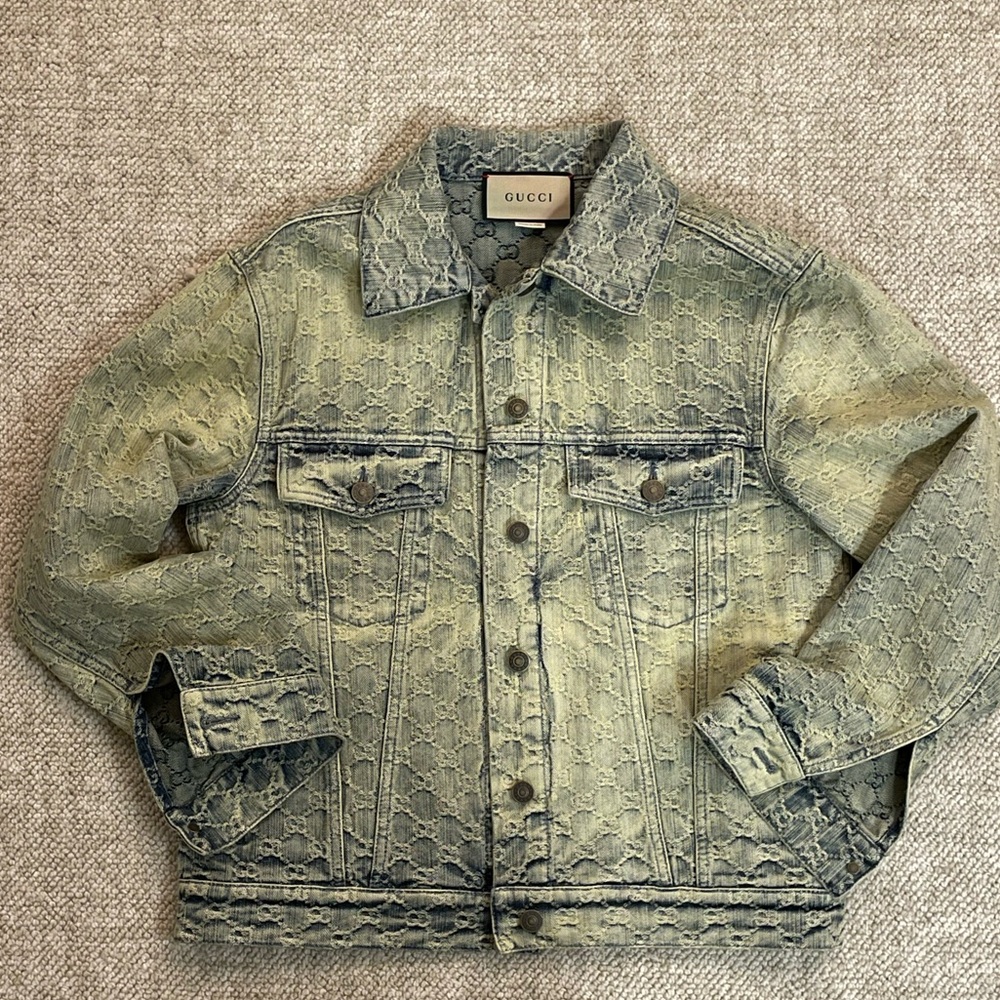 Authentic Gucci GG logo jacquard denim jacket